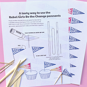 Thumbnail illustration of the Rebel Girls cupcake pennant craft project