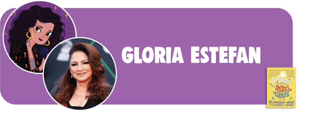 Header of Gloria Estefan with photograph and illustration