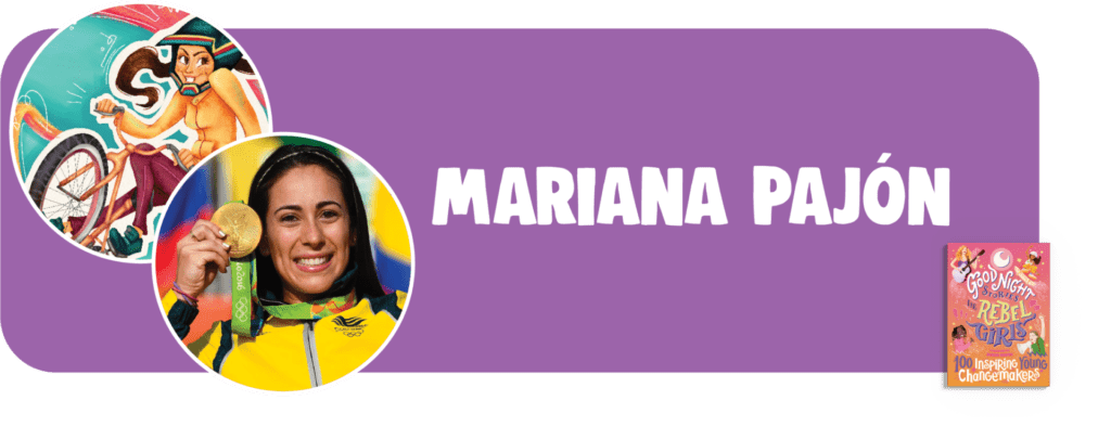 Header of Mariana Pajón with photograph and illustration