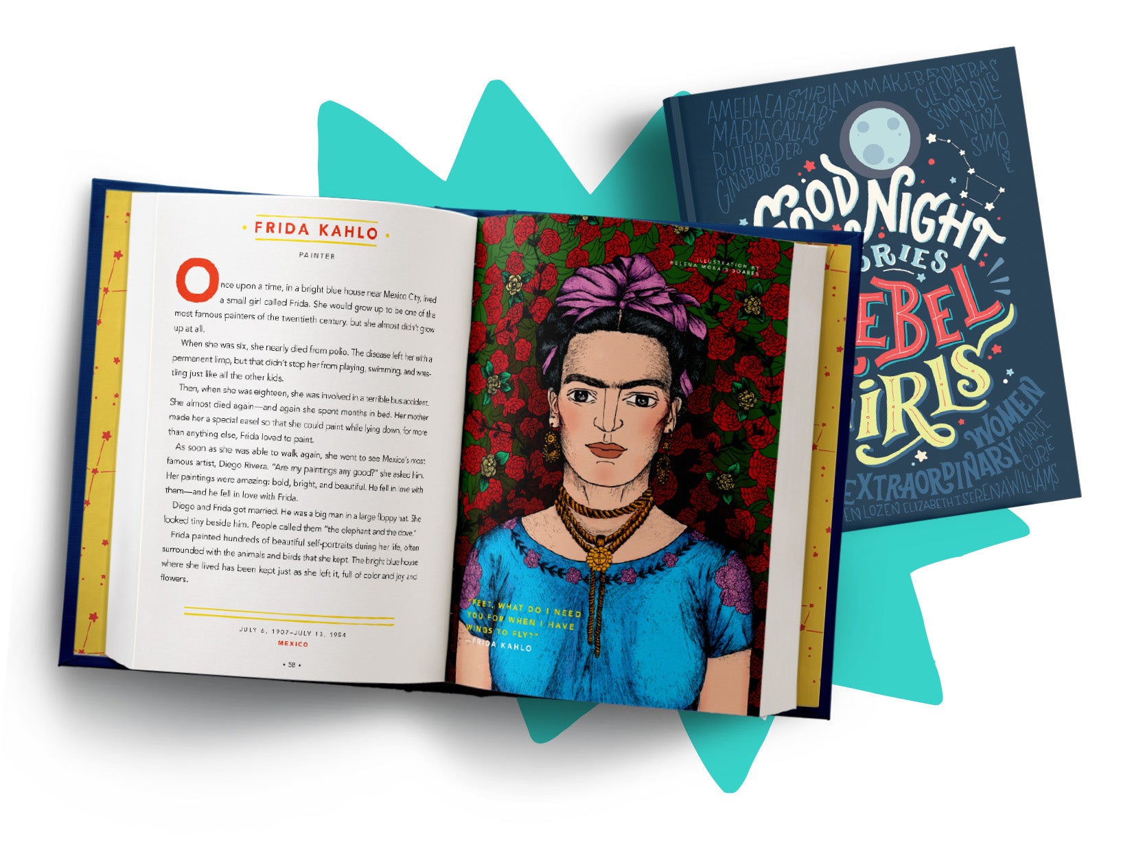 <p>The most successful publishing project in crowdfunding, this must-have volume brings readers on an empowering journey, introducing them to the real-life adventures of trailblazing women from Elizabeth I to Malala Yousafzai.</p>
<p>The unique narrative style of <em>Good Night Stories for Rebel Girls</em> transforms each biography into a fairytale, filling readers with wonder and a burning curiosity to know more about each hero. Each woman&#8217;s story is accompanied by a full-page, full-color portrait that captures her rebel spirit.</p>
<p>This hardcover edition, with an extra-smooth matte scuff-free lamination, 100lb paper, a satin ribbon bookmark, and extraordinary print quality, is the perfect gift for any young reader, and begs to be read again and again.</p>
